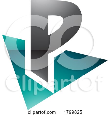 Persian Green and Black Glossy Letter P Icon with a Triangle by cidepix