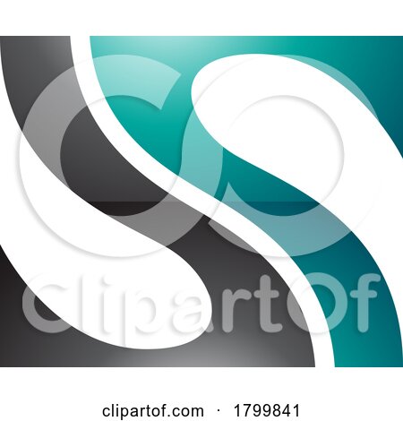 Persian Green and Black Glossy Fish Fin Shaped Letter S Icon by cidepix