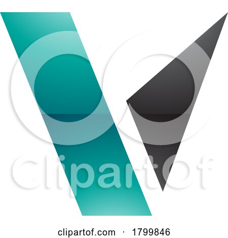 Persian Green and Black Glossy Geometrical Shaped Letter V Icon by cidepix
