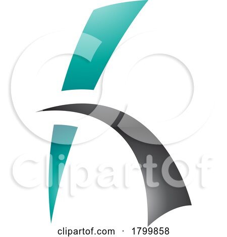 Persian Green and Black Glossy Letter H Icon with Spiky Lines by cidepix