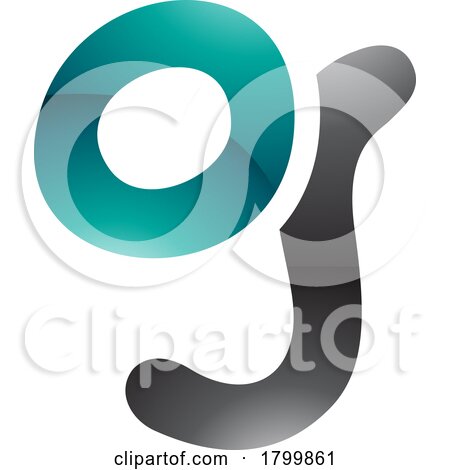 Persian Green and Black Glossy Letter G Icon with Soft Round Lines by cidepix