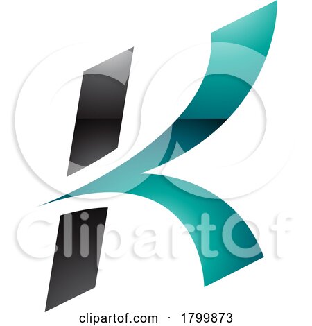 Persian Green and Black Glossy Italic Arrow Shaped Letter K Icon by cidepix