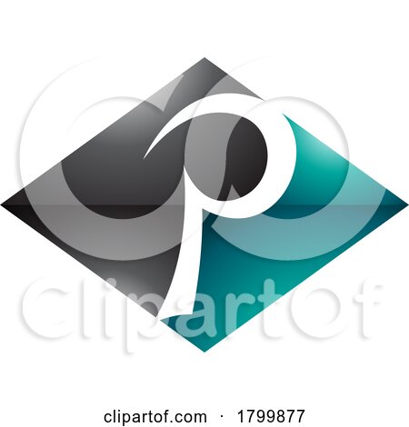 Persian Green and Black Glossy Horizontal Diamond Letter P Icon by cidepix