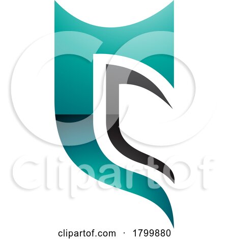 Persian Green and Black Glossy Half Shield Shaped Letter C Icon by cidepix