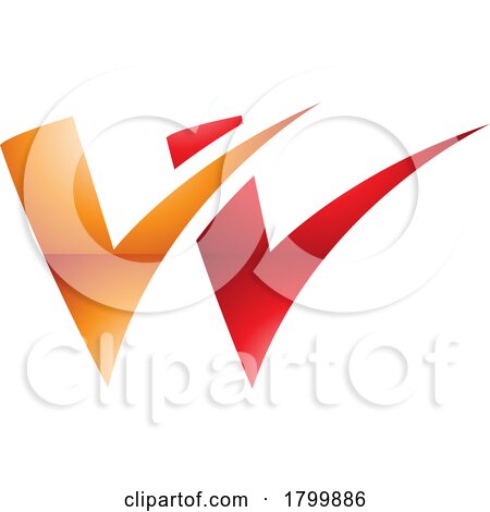 Orange and Red Glossy Tick Shaped Letter W Icon by cidepix