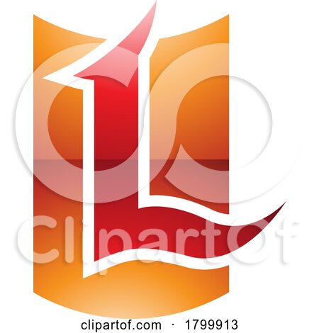 Orange and Red Glossy Shield Shaped Letter L Icon by cidepix