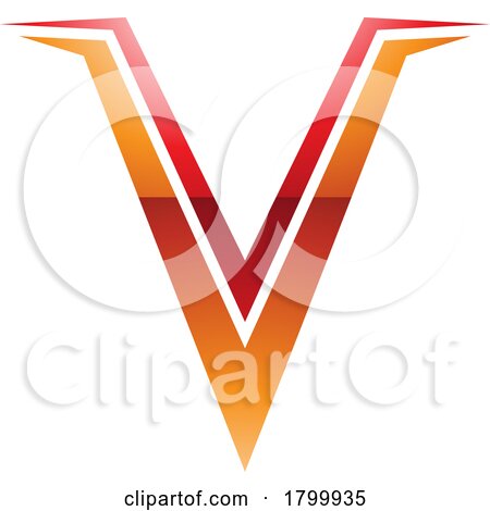 Orange and Red Glossy Spiky Shaped Letter V Icon by cidepix