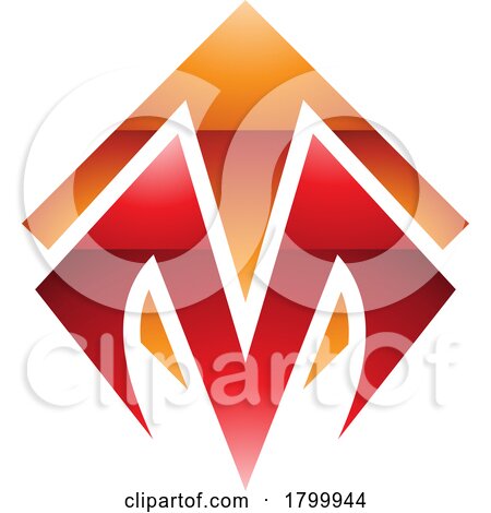 Orange and Red Glossy Square Diamond Shaped Letter M Icon by cidepix