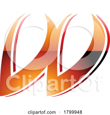 Orange and Red Glossy Spiky Italic Shaped Letter W Icon by cidepix