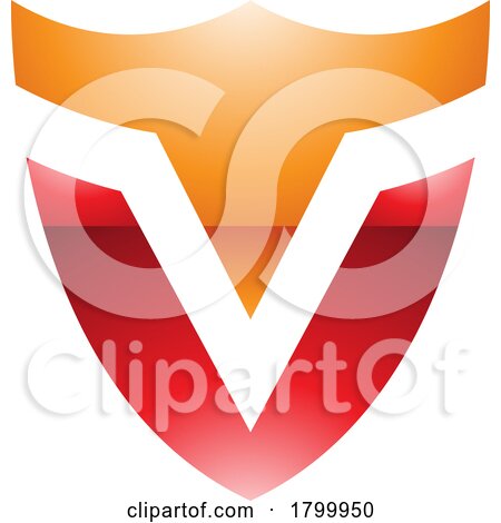 Orange and Red Glossy Shield Shaped Letter V Icon by cidepix