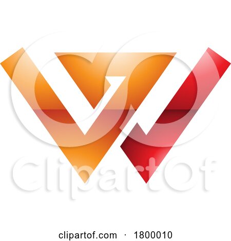 Orange and Red Glossy Letter W Icon with Intersecting Lines by cidepix