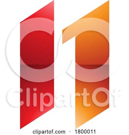 Orange and Red Glossy Letter N Icon with Parallelograms by cidepix