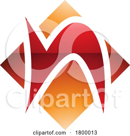 Orange and Red Glossy Letter N Icon with a Square Diamond Shape by cidepix