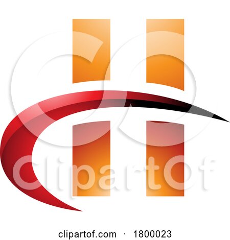 Orange and Red Glossy Letter H Icon with Vertical Rectangles and a Swoosh by cidepix