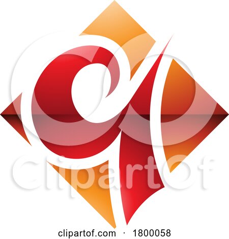 Orange and Red Glossy Diamond Shaped Letter Q Icon by cidepix