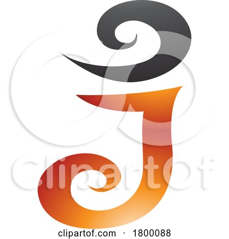 Orange and Black Glossy Swirl Shaped Letter J Icon by cidepix