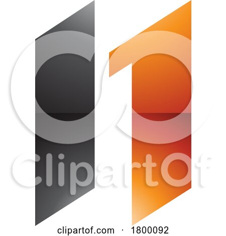Orange and Black Glossy Letter N Icon with Parallelograms by cidepix