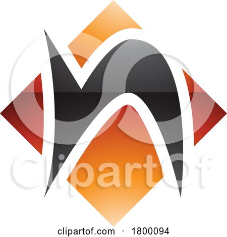 Orange and Black Glossy Letter N Icon with a Square Diamond Shape by cidepix