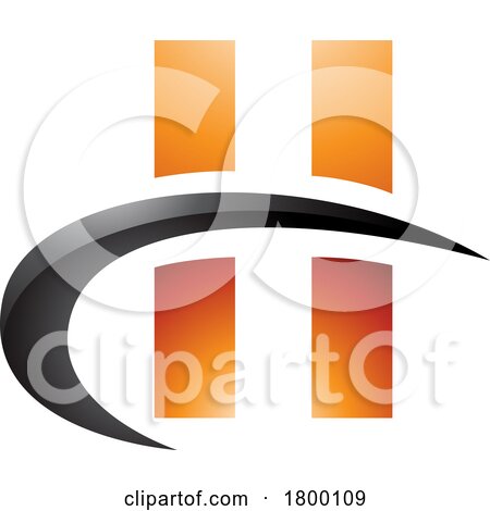 Orange and Black Glossy Letter H Icon with Vertical Rectangles and a Swoosh by cidepix