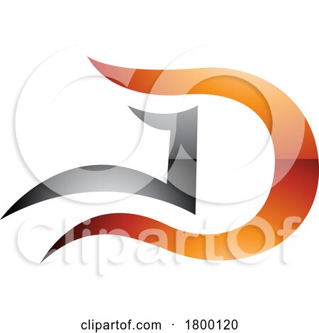 Orange and Black Glossy Letter D Icon with Wavy Curves by cidepix