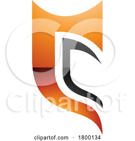 Orange and Black Glossy Half Shield Shaped Letter C Icon by cidepix