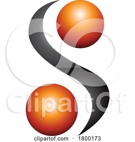 Orange and Black Glossy Letter S Icon with Spheres by cidepix