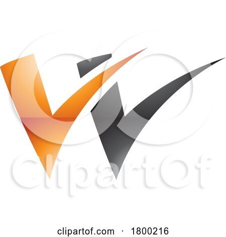 Orange and Black Glossy Tick Shaped Letter W Icon by cidepix