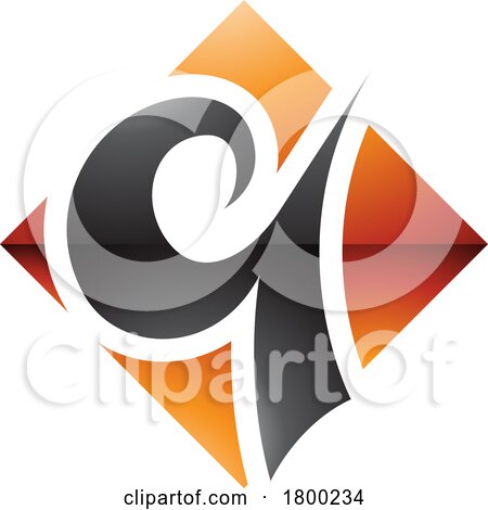 Orange and Black Glossy Diamond Shaped Letter Q Icon by cidepix