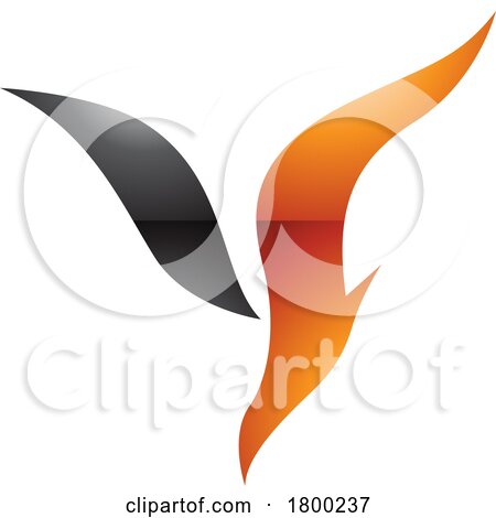 Orange and Black Glossy Diving Bird Shaped Letter Y Icon by cidepix
