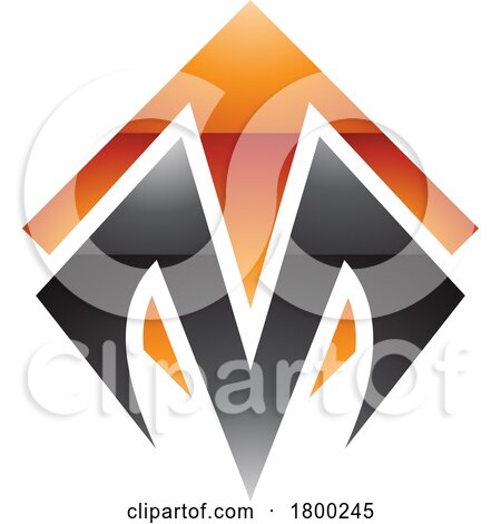 Orange and Black Glossy Square Diamond Shaped Letter M Icon by cidepix