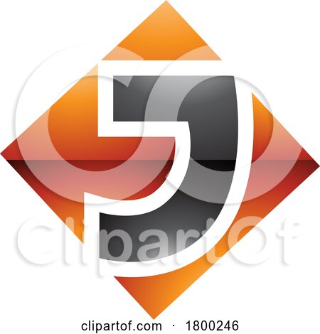Orange and Black Glossy Square Diamond Shaped Letter J Icon by cidepix