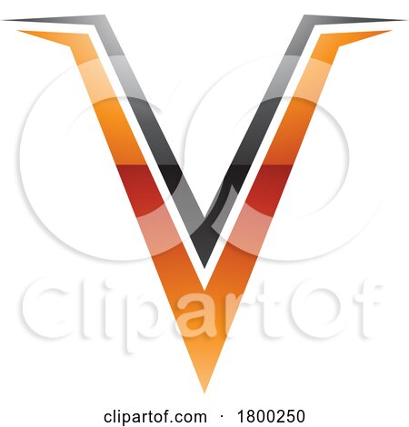 Orange and Black Glossy Spiky Shaped Letter V Icon by cidepix