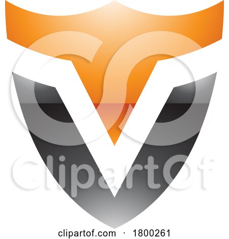 Orange and Black Glossy Shield Shaped Letter V Icon by cidepix