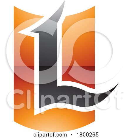 Orange and Black Glossy Shield Shaped Letter L Icon by cidepix