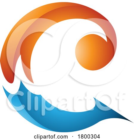 Orange and Blue Glossy Round Curly Letter C Icon by cidepix