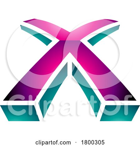 Magenta and Green Glossy 3d Shaped Letter X Icon by cidepix