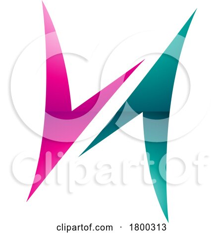 Magenta and Persian Green Glossy Arrow Shaped Letter H Icon by cidepix