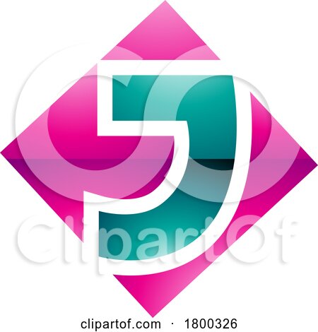 Magenta and Persian Green Glossy Square Diamond Shaped Letter J Icon by cidepix