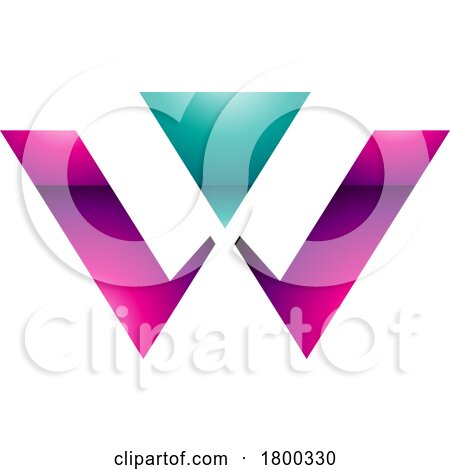 Magenta and Green Glossy Triangle Shaped Letter W Icon by cidepix
