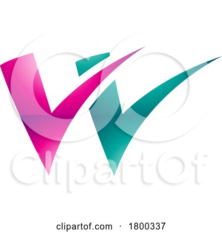 Magenta and Green Glossy Tick Shaped Letter W Icon by cidepix