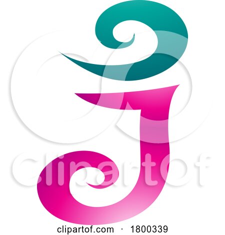 Magenta and Green Glossy Swirl Shaped Letter J Icon by cidepix