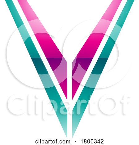 Magenta and Green Glossy Striped Shaped Letter V Icon by cidepix