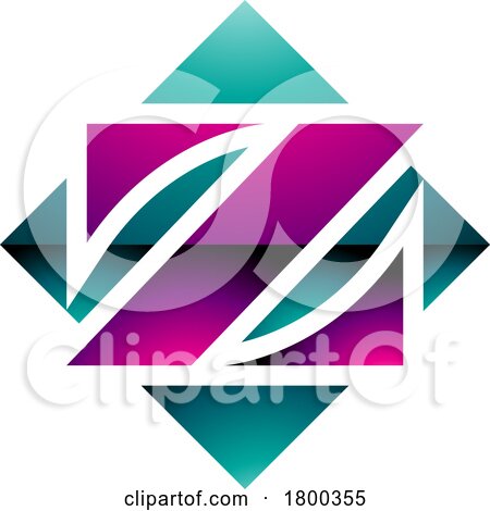 Magenta and Green Glossy Square Diamond Shaped Letter Z Icon by cidepix