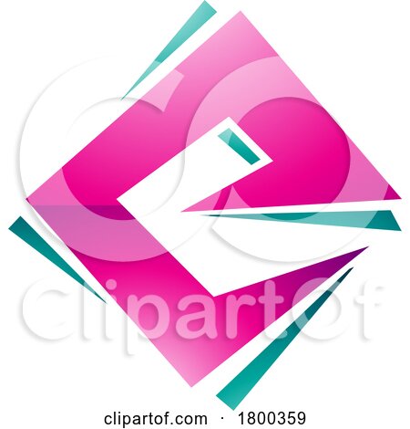 Magenta and Green Glossy Square Diamond Letter E Icon by cidepix