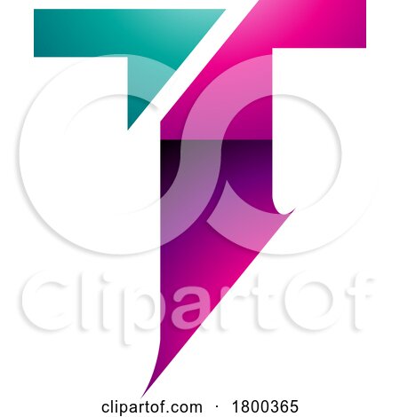 Magenta and Green Glossy Split Shaped Letter T Icon by cidepix