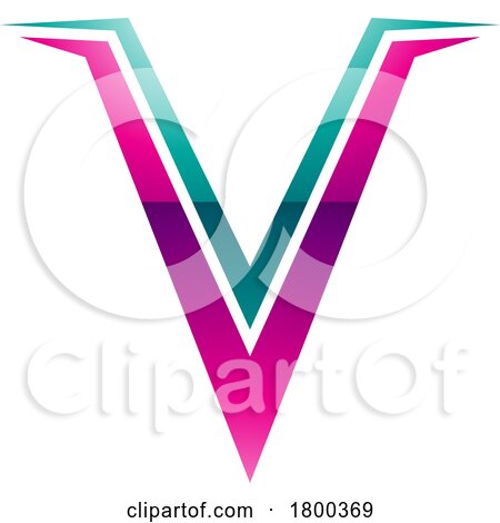 Magenta and Green Glossy Spiky Shaped Letter V Icon by cidepix