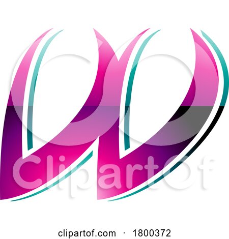 Magenta and Green Glossy Spiky Italic Shaped Letter W Icon by cidepix