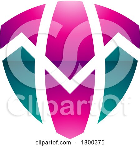 Magenta and Green Glossy Shield Shaped Letter T Icon by cidepix