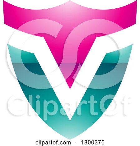Magenta and Green Glossy Shield Shaped Letter V Icon by cidepix