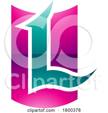 Magenta and Green Glossy Shield Shaped Letter L Icon by cidepix